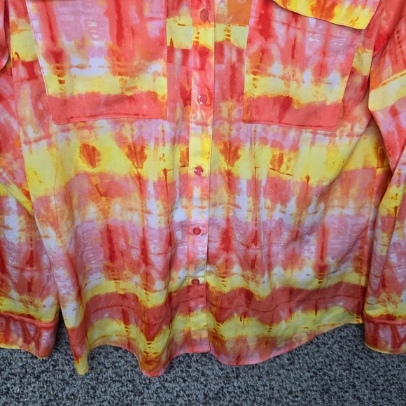 Calvin Klein Top Womens Small Orange Button Up Semi‎ Sheer Blouse Pockets Ladies - Picture 5 of 7